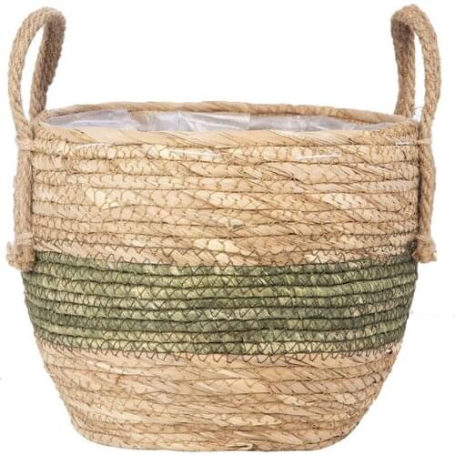 Rattan Flowerpot Basket Straw Baskets With Handle Storage Round 25CM Diameter Woven Stylish Seaweed Garden 25X20cm Weave