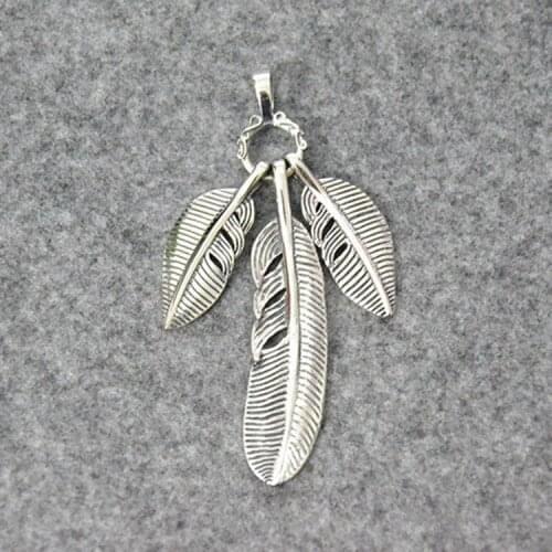 Men Women Thai Silver Body Care Product S925 Sterling Silver Retro Feather Pendant