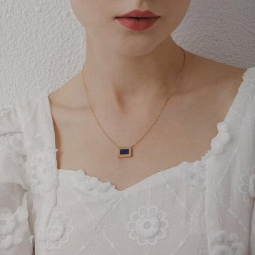 MODAGIRL Minimalist Royal Blue Lazurite Rectangle Pendant Necklace Stainless Steel Jewelry Women Party Necklace Accessories
