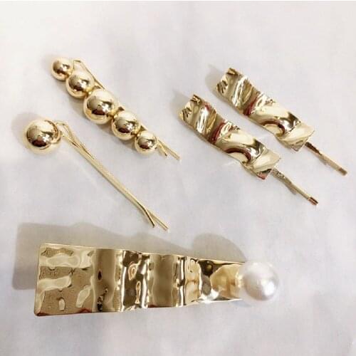 Korea Fashion Metal Hair Clips Geometric Irregular Imitiation Pearl Hairpins Hair Accessories for Women Girls Barrettes Hairgrip