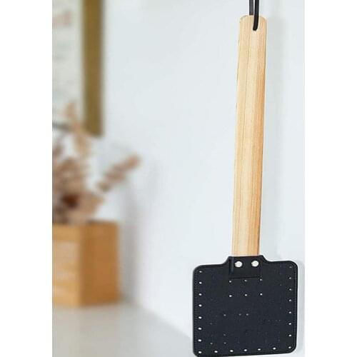 Fly Swatter With Wooden Handle Leather Fly Swatters For Home Garden Fly Swatter Prevent Pests Mosquito Tool Fly Destroaser Tool