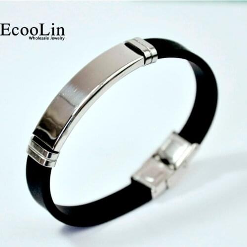 Men Bracelets Dropship New Fashion Wristband Black Punk Rubber Silicone Stainless Steel Men Bracelets Bangles hombre caucho 4091