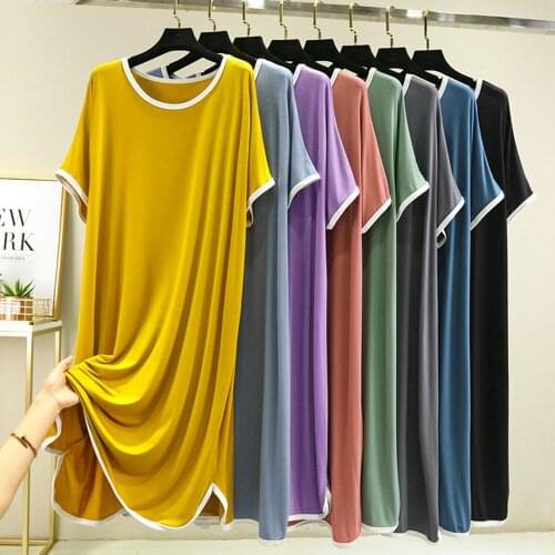 Fdfklak Nightdress Womens Summer Short Sleeve Modal Nightgowns & Sleepshirts Solid Color Sleepwear Home Clothes Nightwear