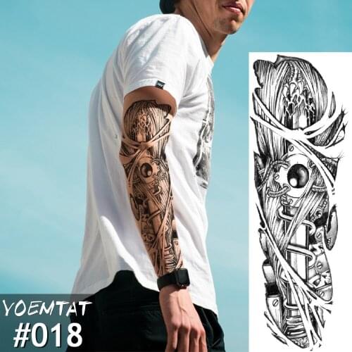 New 1 Piece Temporary Tattoo Sticker mechanical Full Flower Tattoo with Arm Body Art Big Large Fake Tattoo Sticker