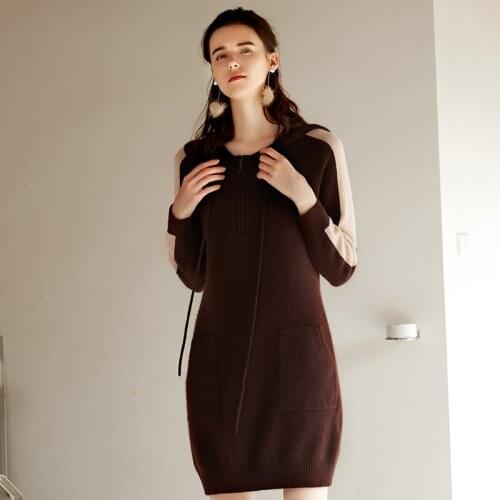 ZHILI 2018 New Autumn Round Neck Hooded Cashmere Sweater