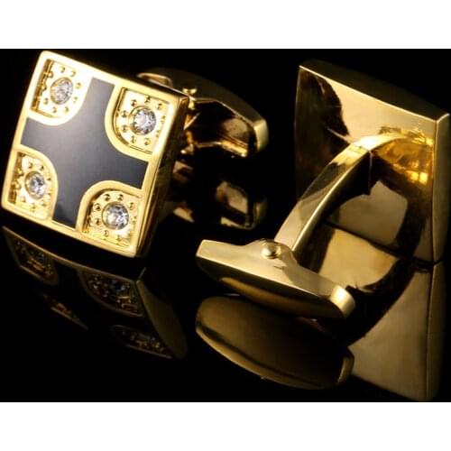 New French Shirt Cuff Links Gold Black Cross High Quality Cuff Buttons Trendy Jewelry Mens Gifts Crystal Business Cufflinks
