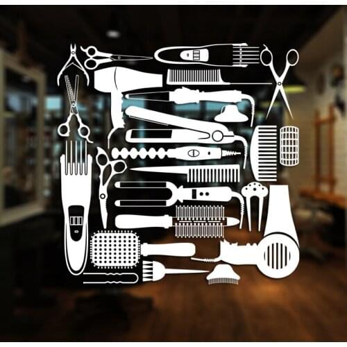 Hairdressing Tool Barber Shop Sticker Hair Salon Decal Vinyl Wall Art Decals Decor Windows Decoration Mural Mb0063