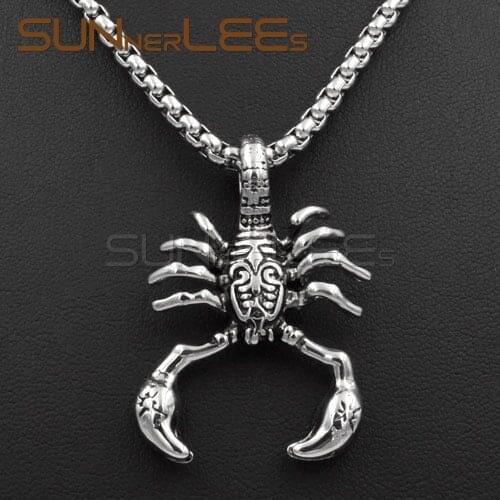 SUNNERLEES Stainless Steel Pendant Necklace Link Chain Punk Scorpion For Mens Womens SP32