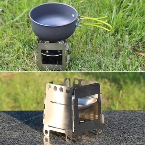 Mini Folding Stainlesss Steel Wood Stove Portable for Outdoor Camping BBQ Picnic &T8