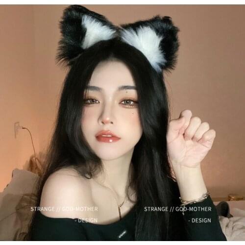 Cute cat ears hair band female imitation hand made plush animal ears hair clip Wolf ears fox headdress Japanese hair accessories