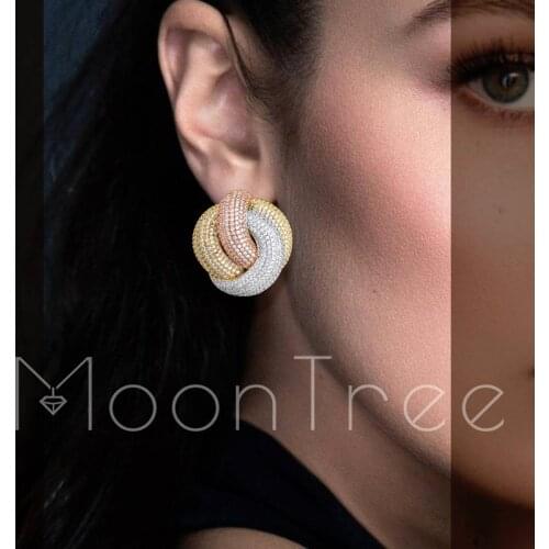 MoonTree Luxury Twist Braided Lines Full Micro Paved Cubic Zircon Setting European Wedding Earring Fashion Jewelry