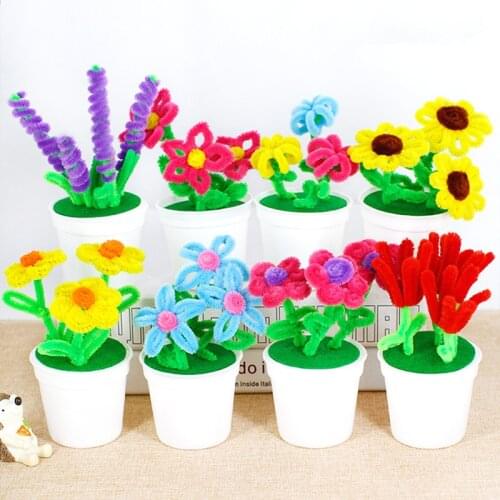 Hand Twisted Plush Stick Flower Pots Kindergarten Kids DIY Flower craft Toys Puzzle Handmade Kit Twister Stick Hair Root Flower
