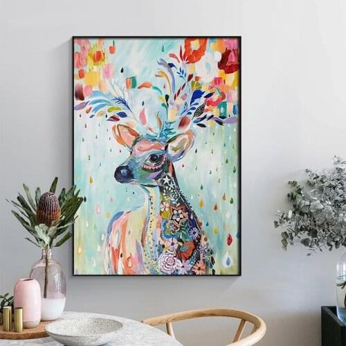 Nordic Watercolor Deer canvas painting posters and print wall art pictures for living room dinning room stairs Morden mural