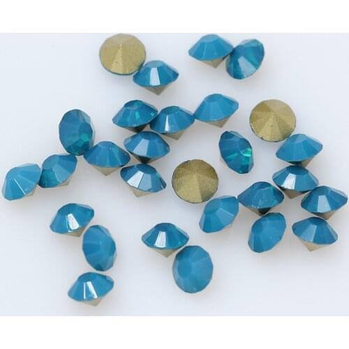 Ss4-ss38 Round Blue opal pointed Foiled back Crystal glass rhinestone 3D Nail Art decorations clothes stone Jewelry making beads