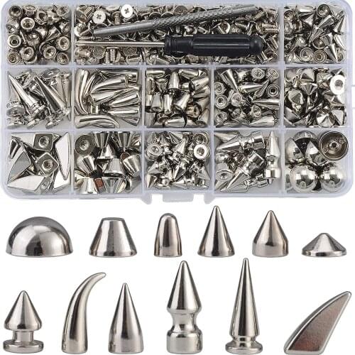 Screw Back Bullet Cone Studs&Spikes Rivet Kit with Install Tools for Leather Craft Clothing Shoes Belts Collars DIY Accessories