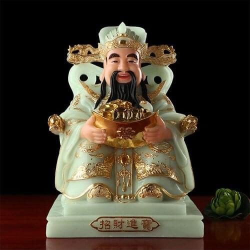 Grade home shop TOP efficacious Talisman Mascot god of wealth CAI SHEN YE jade gilding carving Sculpture statue 30cm