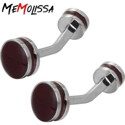 MeMolissa High Quality Cufflinks Silver with Dark Red Plated Fashion Classic Pattern Novelty Design Cuff links for Mens