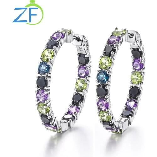 GZ ZONGFA New Fashion Natural Blue Topaz Amethyst Gem Custom Jewelry 925 Sterling Silver Large Hoop Earrings Women