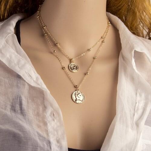 Necklace for Women Multilayer Geometry Coin Necklace Fashion Retro Style Pendants Chains Necklace Jewelry Accessories