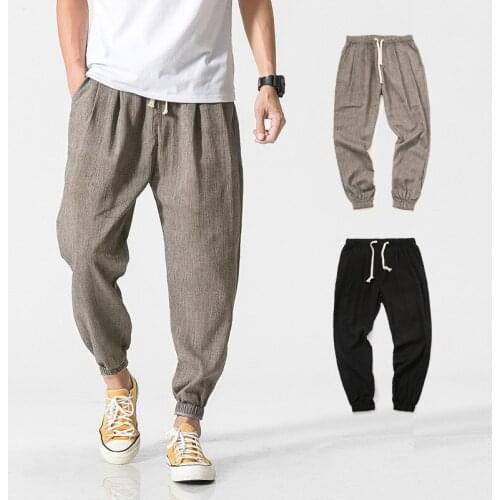 2019 large chinese wind mens day line lantern pants mens linen pants fashion cotton hemp Harun pants leggings