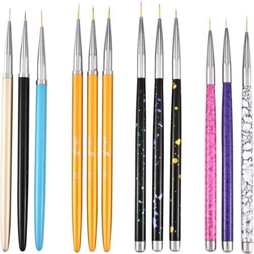 3Pcs Nail Art Brush Phototherapy Pen Series French Liner Painting Pen Acrylic Builder Flat Crystal Drawing Manicure Tools Set