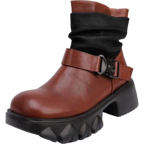 Punk Lace up Chunky High Heels Belt Buckle Pocket Designer Shoes Women Boots Black Ankle Platform Motorcycle Martin Boots Women