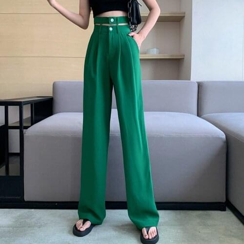 Hollow Out Double Pant-Waist Design Suit Pants Women Summer Thin Casual Wide-leg Pants High-waist Drape Straight Loose Trousers