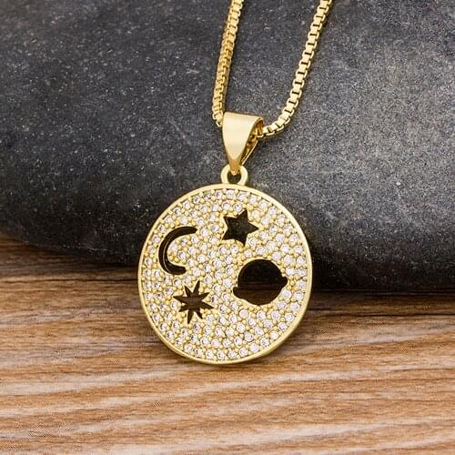 Fashion Gold Color Moon Star Pendant Necklace Cubic Zirconia Charm Chain Choker Necklace For Women Wedding Birthday Jewelry Gift
