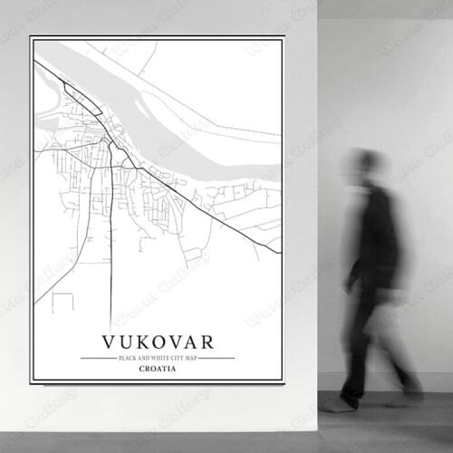 Black and White City Map The Vukovar City Map Poster HD Print Wall Art Canvas Nordic Landscape Painting For Home Decor