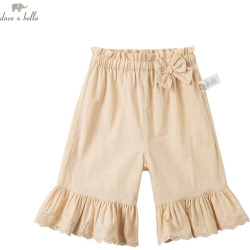 DBJ17481 dave bella summer baby girls fashion bow solid draped pants children calf length kids pants infant toddler trousers