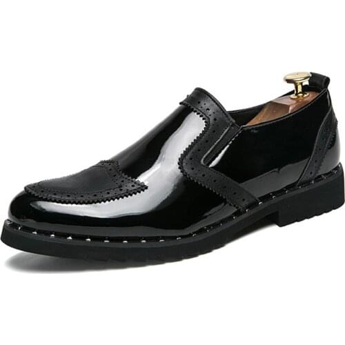 Designer Black Gold Patent Leather Wedding Formal Shoes Men Work Dress Shoes Loafers Banquet Party Office Oxford Shoes for Men