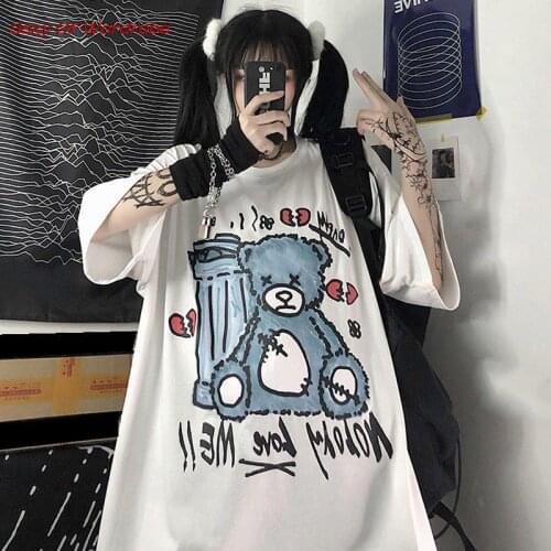 Summer 2021 Harajuku Goth Sexy Female Tee Aesthetic Loose Women Tshirt Punk Dark Streetwear Ladies Top Gothic Tshirts
