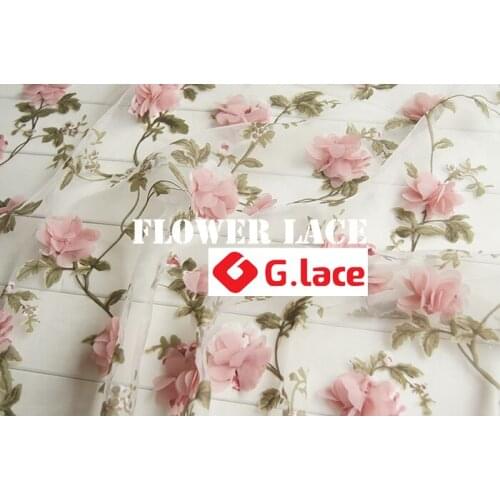 GLace 3Y/Lot organza mesh Fabric 3D chiffon flower lace for DIY dress material decoration curtain clothing accessoriesTX106