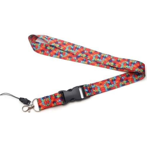 Autism Awareness Jigsaw Puzzle Multi-function Mobile Phone Strap Tags Neck Lanyards for key ID Lanyard Badge Strap webbing E0520