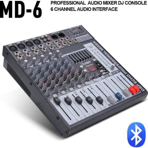 Good quality, Clean sound!!! 6 Channels Mixer Digital Audio dj controller with 48V Phantom Power USB Slot for Recording Stage