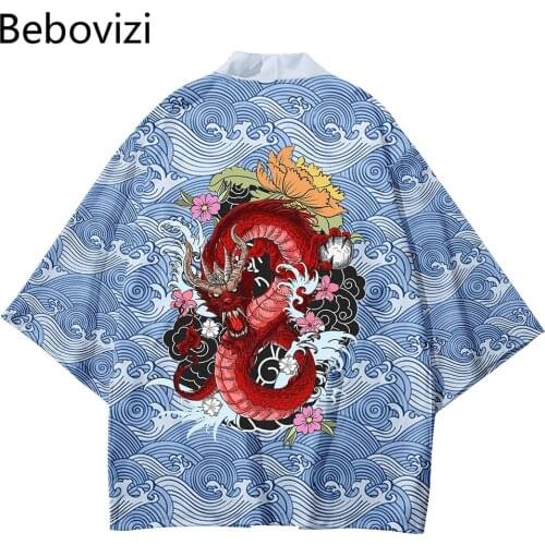 Women Men Oversized Harajuku Kimono Cosplay Tops Blouse Yukata Clothing Plus Size 6XL 5XL Dragons Waves Loose Japanese Cardigan