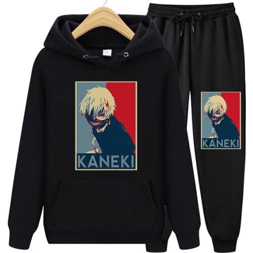 Mens Sets Tracksuit Fall Male Fashion Fleece Suit Tracksuits Hoodies Pants Sportswear Black Suit Tokyo Ghoul Kaneki Anime Print