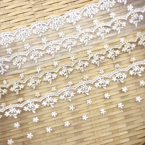 Lace Trim 20 yard Ivory Beige Tulle Mesh Cotton Embroidered Ribbon Tapes Clothing Fabric Dress Materials 6.5*8cm wide M4F48