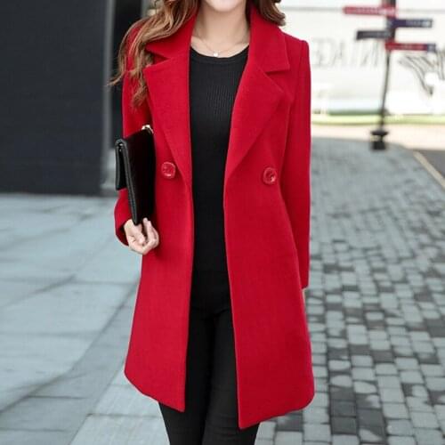 Autumn and winter Korean fashion high quality womens jacket long windbreaker imitation Wool Blends wild temperament ladies coat