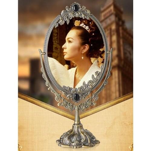 Hot sales household six-inch high quality European metal-sculpted table mirror with a mirror image of a retro princess