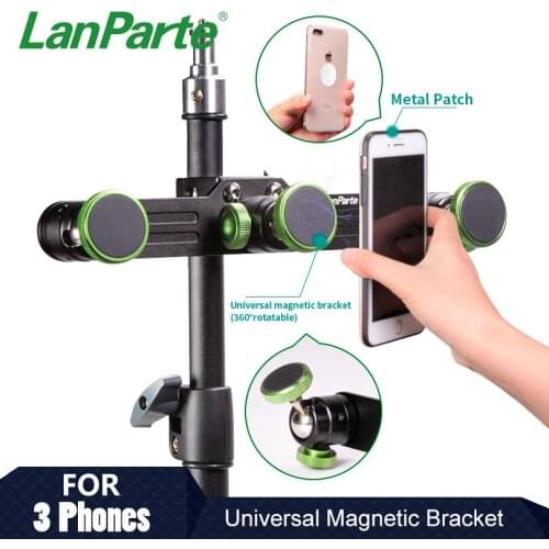 Lanparte Magnetic Live Stream Holder Clamp with Crab Clamp for 3 Phones for Different Tripod