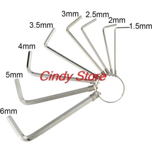 8PCS 10PCS 1.5mm-10mm Inner Hexagon Spanner Metric Combination Hex Key Allen Wrench Mechanic Tool Set With Key Chain