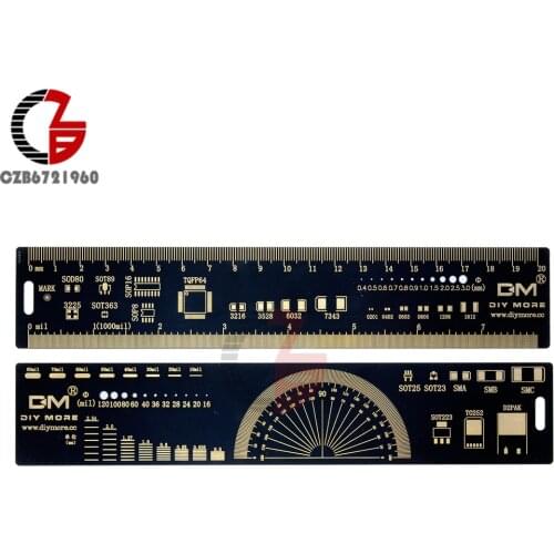 20cm Multifunctional PCB Ruler Measuring Tool Resistor Capacitor Chip IC SMD Diode Transistor Package Angle Measure Meter Black