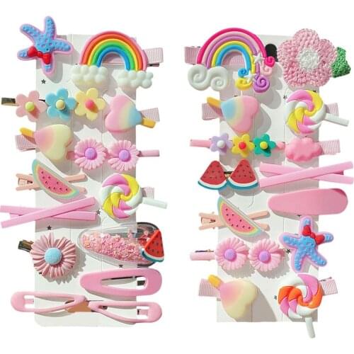 Cartoon Hairpin For Women Children Rainbow Hair Clip Kids Flower Cute Sweet Candy Fruit Barrette Hair Accessories