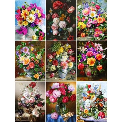 5D DIY Diamond Painting Flowers Vase Cross Stitch Kits Full Drill Embroidery Sale Mosaic Art Picture of Rhinestones New Arrival