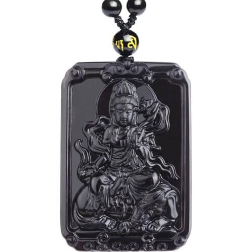 Natural Obsidian Buddha devil Pendant Jewelry Lucky Exorcise evil spirits Auspicious Amulet Necklace Pendant Jade Fine Jewelry