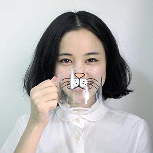 Novelty Glass Cup Cat Face Mugs Coffee Tea Milk Breakfast Mug Creative Gifts 540ml Pig mouth beard cups