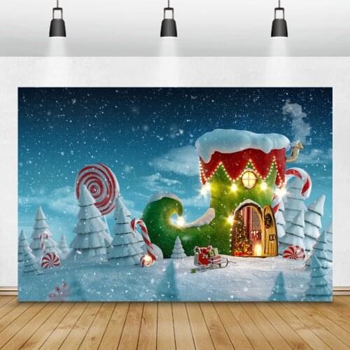 Laeacco Christmas Backdrops For Photography Stocking House Snow Pine Trees Candy Winter Backgrounds New Year Party Photozone