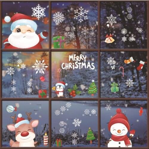 Christmas Window Decoration Stickers Santa Snowflake Elk Sticker Ornament Glass Sticker Noel Shopwindow Stickers New Year Gift