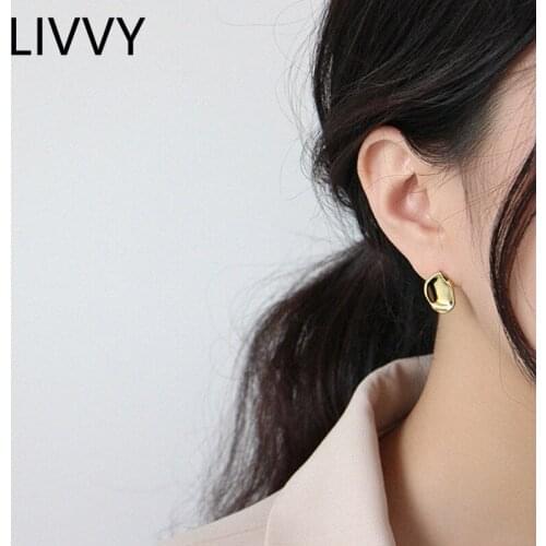 LIVVY Silver Color Concave Convex Irregular Oval Geometric Studs Earrings for Fashion Women Jewelry Gift Accessories